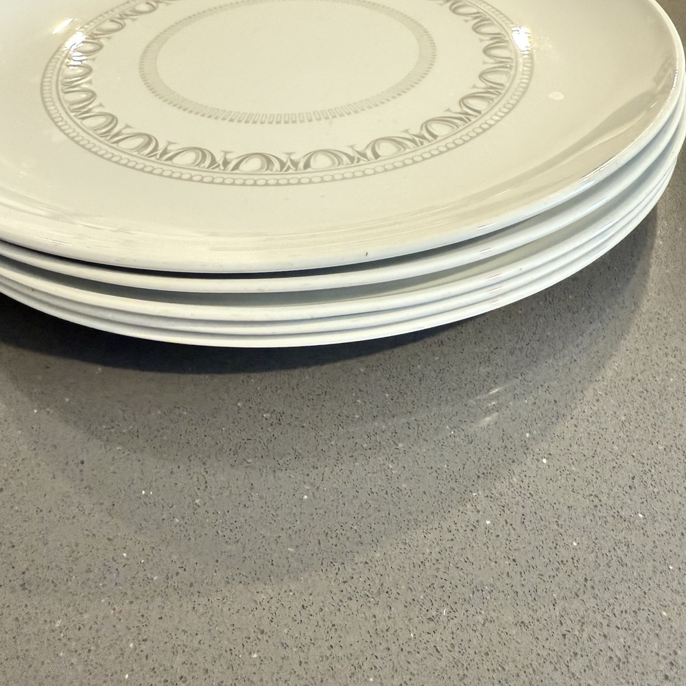 VTG Corning Centura Classic‎ Dinner Plates 10" Grey On White Design 1960 (5)